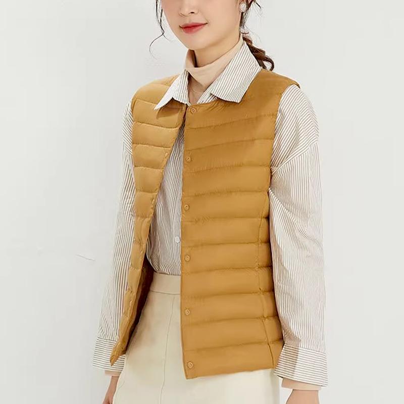 ファッション 服 オシャレ カワイイ シンプル 大カワイイ サイズ 婦服 チョッキ 軽 ダウン ジャケット ベスト ラウンドネック Vネック 90