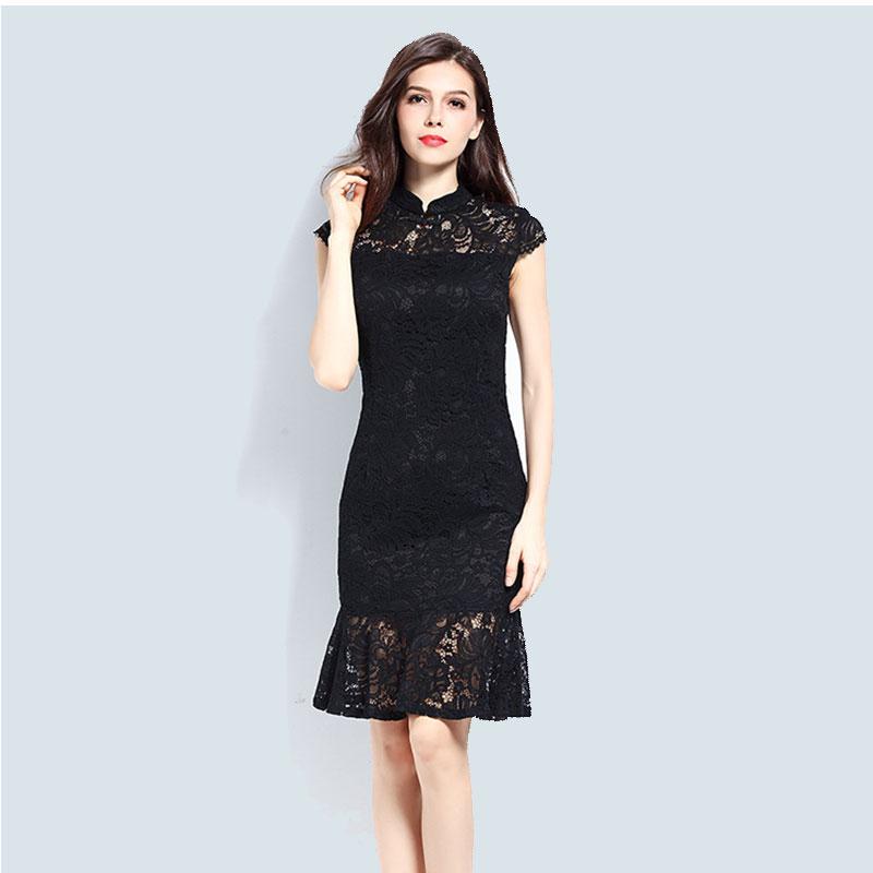 ファッション 服 オシャレ カワイイ シンプル 大カワイイ サイズ 婦服 ワンピース チャイナ ドレス 夏 スカート フィッシュ テール スリム レース