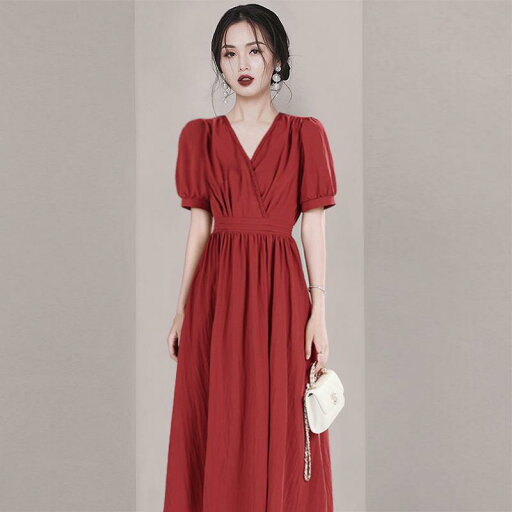 ファッション 服 オシャレ カワイイ シンプル 大カワイイ サイズ 婦服 フレンチ Vネック ドレス 夏 赤 ミドル丈 ファッション スカート 15 ファッション 服 オシャレ カワイイ シンプル 大カワイイ サイズ 婦服 フレンチ Vネック ドレス 夏 赤 ミドル丈 ファッション スカート 15