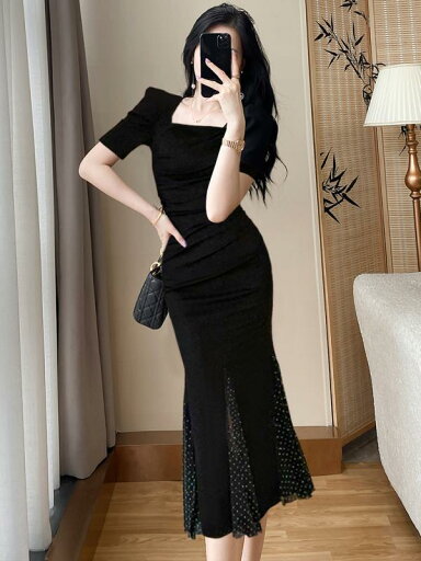 ファッション 服 オシャレ カワイイ シンプル 大カワイイ サイズ 婦服 ブラック ドレス ハイエンド ライト フィッシュ スカート ファッション 服 オシャレ カワイイ シンプル 大カワイイ サイズ 婦服 ブラック ドレス ハイエンド ライト フィッシュ スカート