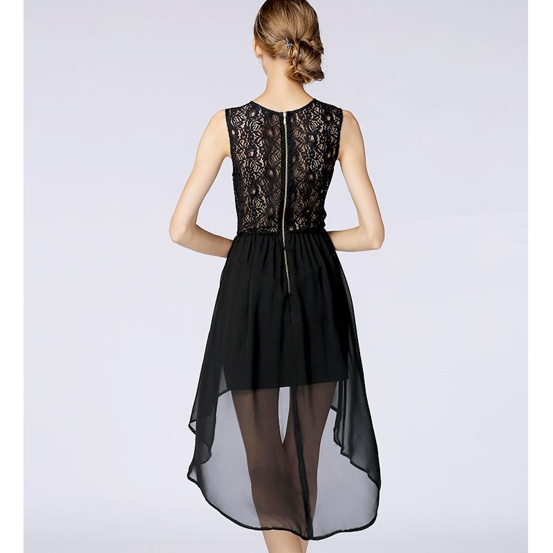 ファッション 服 オシャレ カワイイ シンプル 大カワイイ サイズ 婦服 ノースリーブ フロント aライン ドレス 夏 シフォン レース アゲハ ブラック