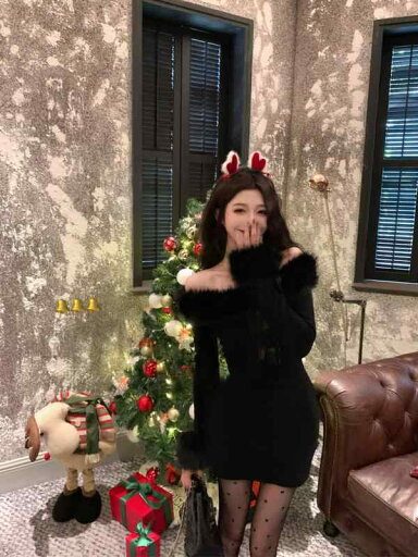 ファッション 服 オシャレ カワイイ シンプル 大カワイイ サイズ 婦服 クリスマス 黒 ファーカラー ドレス スリムスカート ファッション 服 オシャレ カワイイ シンプル 大カワイイ サイズ 婦服 クリスマス 黒 ファーカラー ドレス スリムスカート