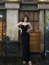 ファッション 服 オシャレ カワイイ シンプル 大カワイイ サイズ 婦服 Vネック ブラック ワンピース ドレス フェミニン スリムフィット ヒップ カバー バックレス ロング スカート
