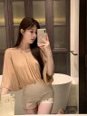 ファッション 服 オシャレ カワイイ シンプル 大カワイイ サイズ 婦服 シンプル ミルクブラウン Vネック 五分袖 T シャツ 夏 バックレス バット スリーブ トップスス