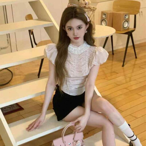ファッション 服 オシャレ カワイイ シンプル 大カワイイ サイズ 婦服 女子 ハイエンド レース 襟 パフスリーブ T シャツ フレンチ スリムフィット トップスス ファッション 服 オシャレ カワイイ シンプル 大カワイイ サイズ 婦服 女子 ハイエンド レース 襟 パフスリーブ T シャツ フレンチ スリムフィット トップスス