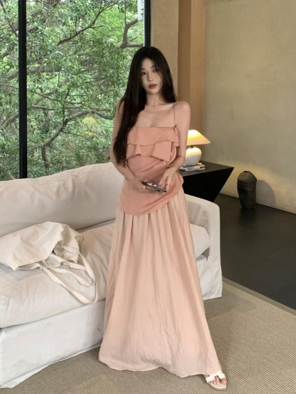 ファッション 服 オシャレ カワイイ シンプル 大カワイイ サイズ 婦服 ホルターネック ワイド レッグ サスペンダー トップスス エレガント スリム スカート