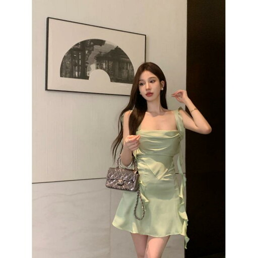 ファッション 服 オシャレ カワイイ シンプル 大カワイイ サイズ 婦服 サテンドレス スカート フリル スリム aライン サスペンダー ファッション 服 オシャレ カワイイ シンプル 大カワイイ サイズ 婦服 サテンドレス スカート フリル スリム aライン サスペンダー