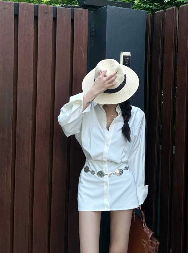 ファッション 服 オシャレ カワイイ シンプル 大カワイイ サイズ 婦服 フェイク ツーピース シャツ ドレス ホワイト スリミング スカート ファッション 服 オシャレ カワイイ シンプル 大カワイイ サイズ 婦服 フェイク ツーピース シャツ ドレス ホワイト スリミング スカート