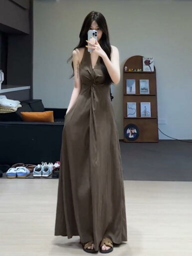 ファッション 服 オシャレ カワイイ シンプル 大カワイイ サイズ 婦服 胸 ハイエンド ドレス フレンチ Vネック ノースリーブ エレガント ロング ファッション 服 オシャレ カワイイ シンプル 大カワイイ サイズ 婦服 胸 ハイエンド ドレス フレンチ Vネック ノースリーブ エレガント ロング