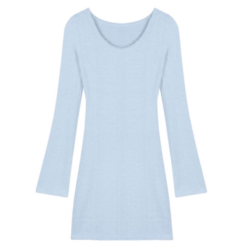 ファッション 服 オシャレ カワイイ シンプル 大カワイイ サイズ 婦服 トランペット スリーブ ニット ドレス スタイリッシュ ガール スカート タイト スカート