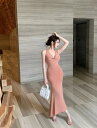 ファッション 服 オシャレ カワイイ シンプル 大カワイイ サイズ 婦服 スリムフィット ホルターネック ノースリーブ ニット フィッシュ テール ドレス バックレス サスペンダー スカート