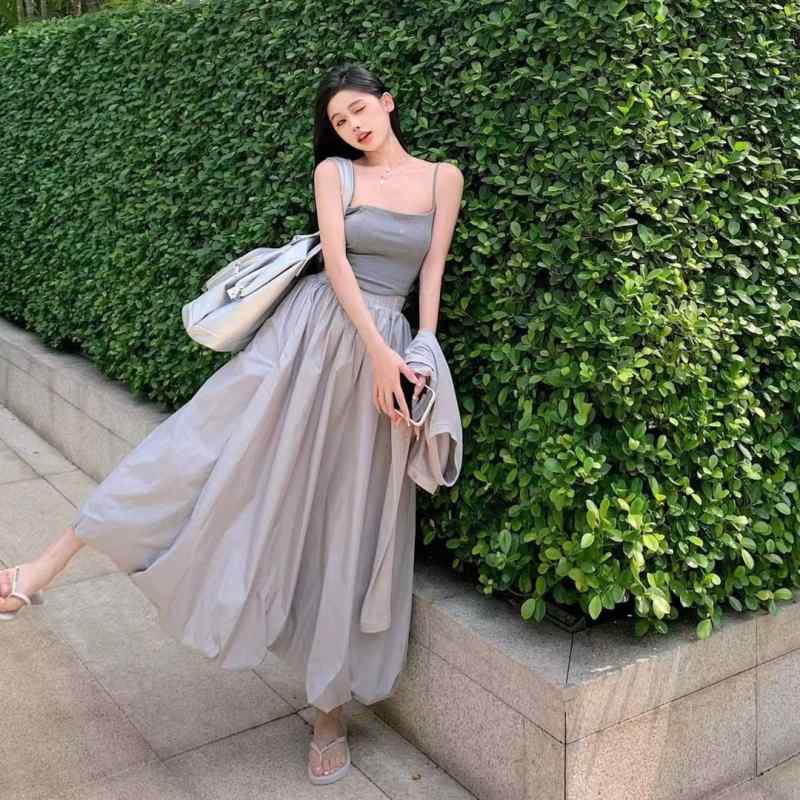 ファッション 服 オシャレ カワイイ シンプル 大カワイイ サイズ 婦服 ガール フェイク キャミソール フラワースカート Aライン ミドル丈 エレガント ドレス