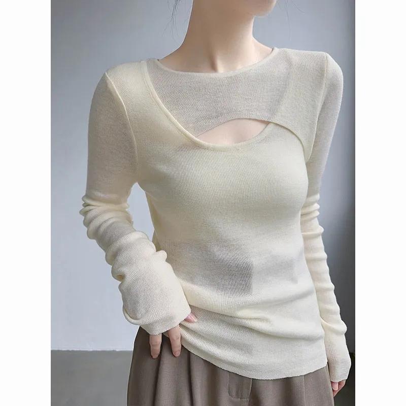 ファッション 服 オシャレ カワイイ シンプル 大カワイイ サイズ 婦服 フレンチ レトロ ハーフ ハイネック ニット レイヤリング シャツ インナー スリムトップス