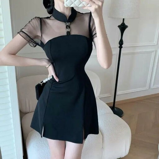 ファッション 服 オシャレ カワイイ シンプル 大カワイイ サイズ 婦服 レトロ メッシュ ステッチ チャイナ ドレス スカート スリムフィット スタンドカラー スリット ヒップ ストラップ ファッション 服 オシャレ カワイイ シンプル 大カワイイ サイズ 婦服 レトロ メッシュ ステッチ チャイナ ドレス スカート スリムフィット スタンドカラー スリット ヒップ ストラップ