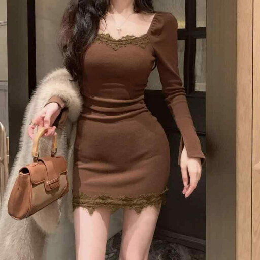 ファッション 服 オシャレ カワイイ シンプル 大カワイイ サイズ 婦服 レトロ スクエアネック レース 長袖 ドレス フィット スカート ファッション 服 オシャレ カワイイ シンプル 大カワイイ サイズ 婦服 レトロ スクエアネック レース 長袖 ドレス フィット スカート