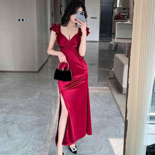 ファッション 服 オシャレ カワイイ シンプル 大カワイイ サイズ 婦服 Vネック ローカット フライング サイド ドレス フィット ロング スカート ファッション 服 オシャレ カワイイ シンプル 大カワイイ サイズ 婦服 Vネック ローカット フライング サイド ドレス フィット ロング スカート