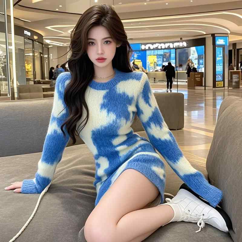 Other - 春 コーデ レディース ファッション オシャレ カワイイ シンプル きれいめ ナチュラル 上品カジュアル 婦人服 ウエスト セーター スカート ラウンドネック ニット ドレス