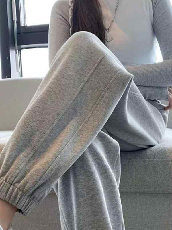 ファッション 服 オシャレ カワイイ シンプル 大カワイイ サイズ 婦服 スポーツ パンツ 秋 ズボン スウェットパンツ グレー カジュアル