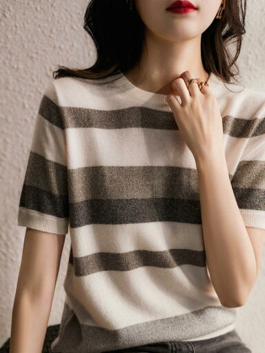 ファッション 服 オシャレ カワイイ シンプル 大カワイイ サイズ 婦服 夏 ラウンドネック トップス ストライプ ラウンドネック 綿 セーター T シャツ ファッション 服 オシャレ カワイイ シンプル 大カワイイ サイズ 婦服 夏 ラウンドネック トップス ストライプ ラウンドネック 綿 セーター T シャツ