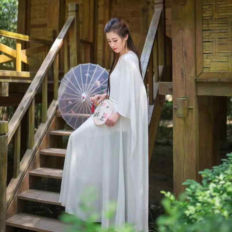 ファッション 服 オシャレ カワイイ シンプル 大カワイイ サイズ 婦服 ワンピース 夏 アンティーク ロングケープツーピース ケープ ドレス 茶道 スーツ シフォン フェアリー スカート