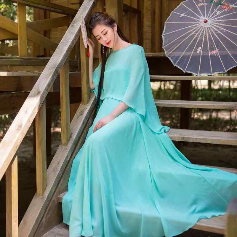 ファッション 服 オシャレ カワイイ シンプル 大カワイイ サイズ 婦服 ワンピース 夏 アンティーク ロングケープツーピース スーツ フェアリー エレガント 茶 ドレス