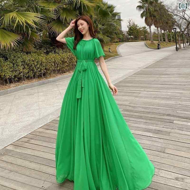 ファッション 服 オシャレ カワイイ シンプル 大カワイイ サイズ 婦服 ワンピース レース ドレス ビーチ スカート シフォン ロング 海辺 バカンス バケーション フェアリー