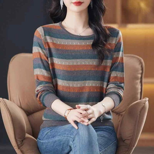 ファッション 服 オシャレ カワイイ シンプル 大カワイイ サイズ 婦服 快 トップス 春 薄手 セーター ストライプ ニット 夏 長袖 ファッション 服 オシャレ カワイイ シンプル 大カワイイ サイズ 婦服 快 トップス 春 薄手 セーター ストライプ ニット 夏 長袖