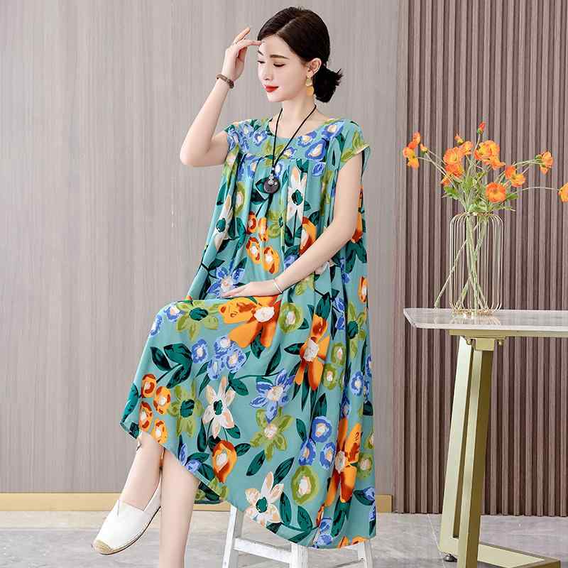 ファッション 服 オシャレ カワイイ シンプル 大カワイイ サイズ 婦服 ワンピース 花柄 高級感 綿 ドレス 夏