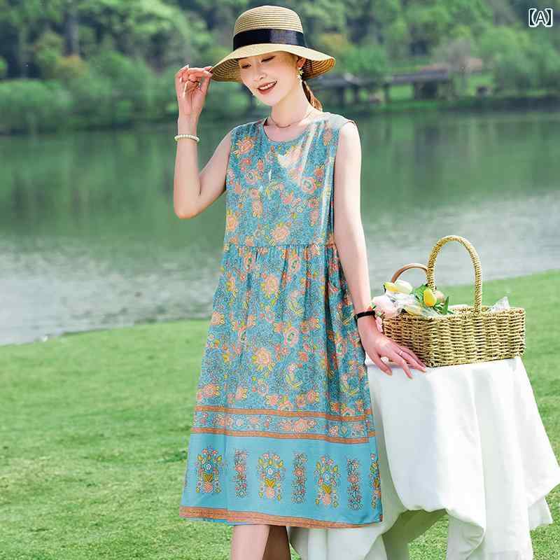 ファッション 服 オシャレ カワイイ シンプル 大カワイイ サイズ 婦服 ワンピース 花柄 高級感 綿 ドレス 夏 スカート アウトドア