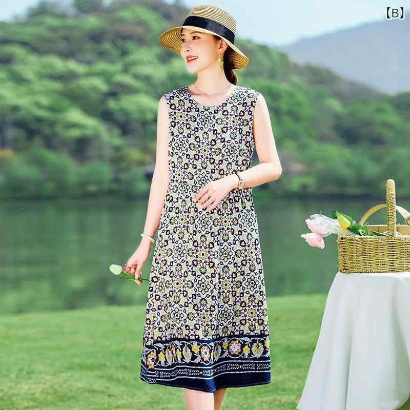 ファッション 服 オシャレ カワイイ シンプル 大カワイイ サイズ 婦服 ワンピース 花柄 高級感 綿 ドレス 夏 スカート アウトドア