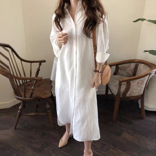 ファッション 服 オシャレ カワイイ シンプル 大カワイイ サイズ 婦服 ワンピース 長袖 白 シャツ 春秋 ロング ドレス ファッション 服 オシャレ カワイイ シンプル 大カワイイ サイズ 婦服 ワンピース 長袖 白 シャツ 春秋 ロング ドレス