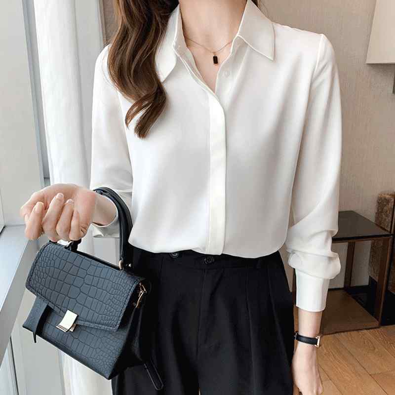 ファッション 服 オシャレ カワイイ シンプル 大カワイイ サイズ 婦服 秋 高級感 白 シャツ 韓国スタイル 長袖 快 スリムトップス