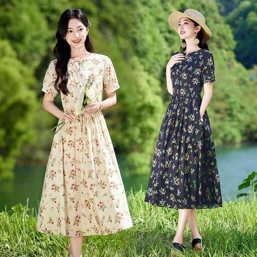 ファッション 服 オシャレ カワイイ シンプル 大カワイイ サイズ 婦服 ワンピース 夏 エレガント 花柄 パフスリーブスリム ドレス プリント ラウンドネック フェアリー スカート ファッション 服 オシャレ カワイイ シンプル 大カワイイ サイズ 婦服 ワンピース 夏 エレガント 花柄 パフスリーブスリム ドレス プリント ラウンドネック フェアリー スカート