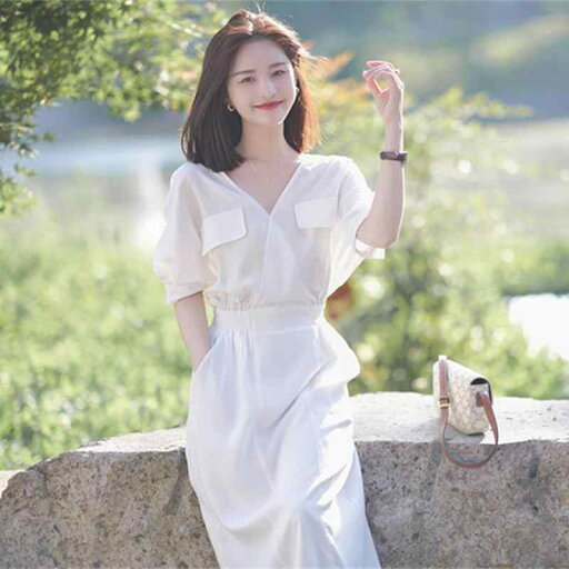 ファッション 服 オシャレ カワイイ シンプル 大カワイイ サイズ 婦服 ワンピース 夏 エレガント ハイエンド 白 シャツ ドレス ロング スカート ファッション 服 オシャレ カワイイ シンプル 大カワイイ サイズ 婦服 ワンピース 夏 エレガント ハイエンド 白 シャツ ドレス ロング スカート