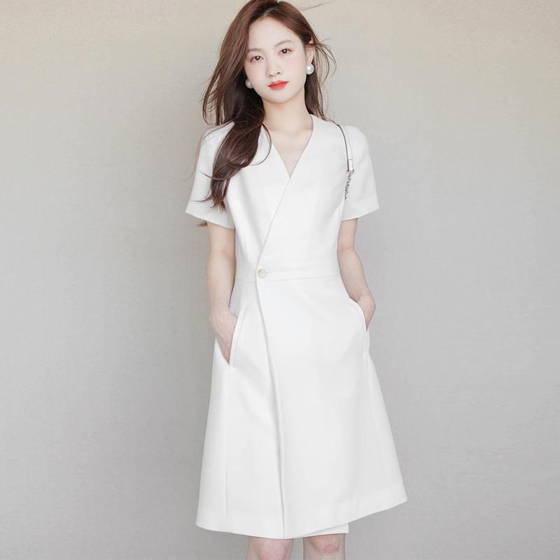 ファッション 服 オシャレ カワイイ シンプル 大カワイイ サイズ 婦服 ワンピース 夏 ハイエンド スカート 白 エレガント スーツ ドレス