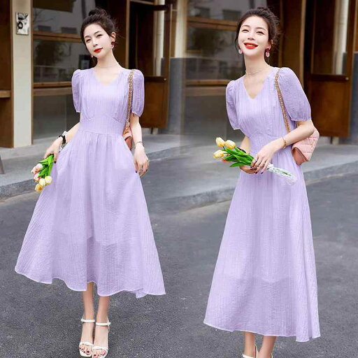 ファッション 服 オシャレ カワイイ シンプル 大カワイイ サイズ 婦服 ワンピース 夏 韓国スタイル Vネック スリム ドレス フレッシュ スカート ミドル丈 ファッション 服 オシャレ カワイイ シンプル 大カワイイ サイズ 婦服 ワンピース 夏 韓国スタイル Vネック スリム ドレス フレッシュ スカート ミドル丈