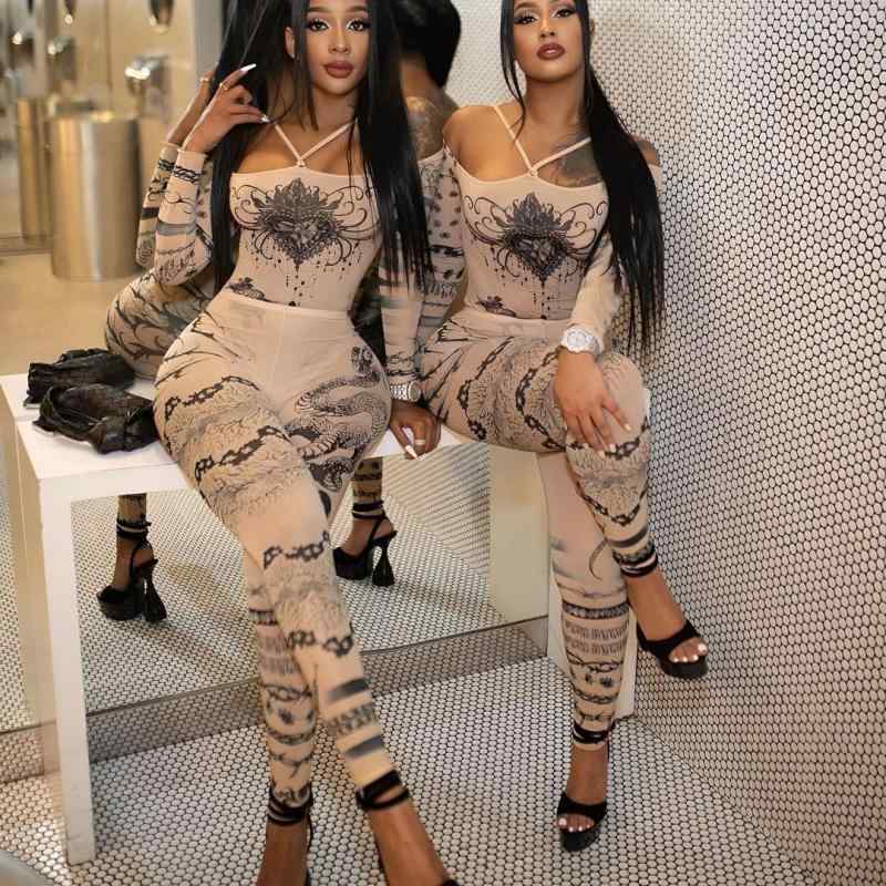 ファッション 服 オシャレ カワイイ シンプル 大カワイイ サイズ 婦服 アメリカン メッシュ プリント ジャンプ スーツ