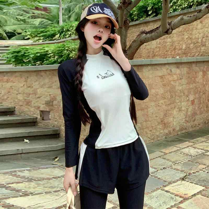 韓国 レディース ウェットスーツ セパレート UVカット 着やせ シュノーケリング セット 水着 クラゲ柄