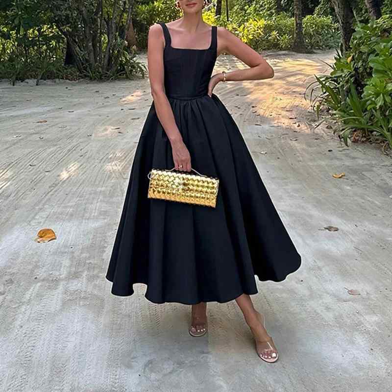 ファッション 服 オシャレ カワイイ シンプル 大カワイイ サイズ 婦服 ワンピース アメリカン ショルダーストラップ エレガント オフショルダー キャミソール ノースリーブドレス(4.0)