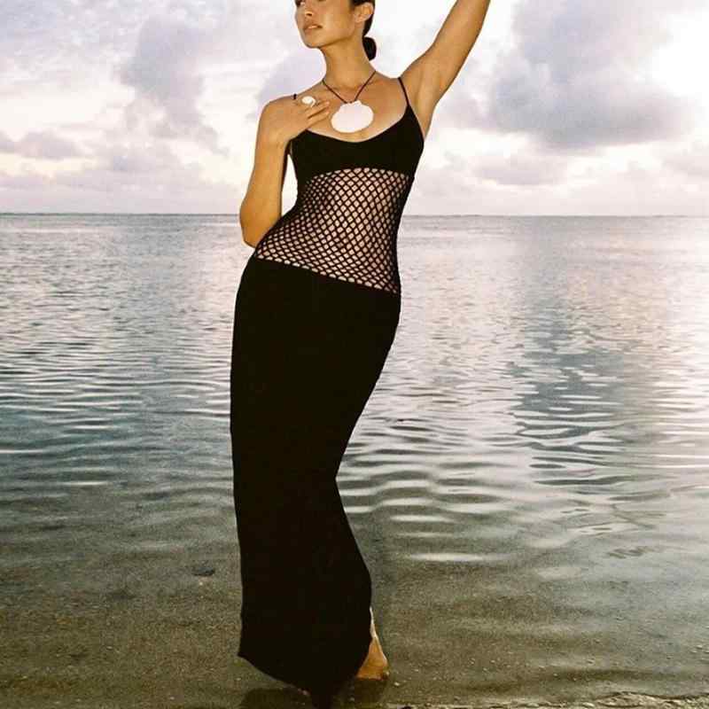 ファッション 服 オシャレ カワイイ シンプル 大カワイイ サイズ 婦服 シースルー メッシュ ロング スカート ローカット U ネック スリムフィット ヒップ ワン ステップ