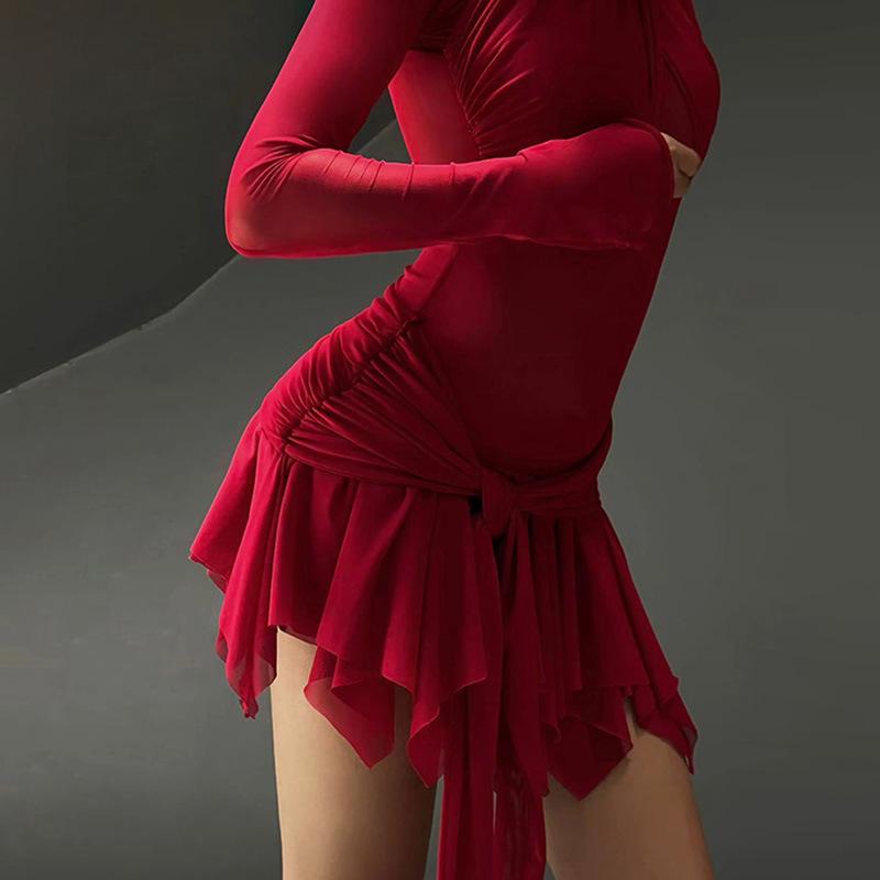 ファッション 服 オシャレ カワイイ シンプル 大カワイイ サイズ 婦服 ワンピース レッド ガール ミニ スカート メッシュ シースルー ハーフ ハイネック ホルターネック ストラップ ドレス