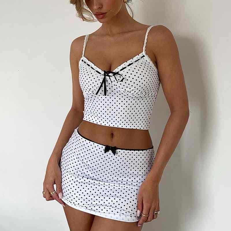 ファッション 服 オシャレ カワイイ シンプル 大カワイイ サイズ 婦服 アメリカン ドット スーツ Vネック トップス スリムフィット ヒップ ハグ スカート