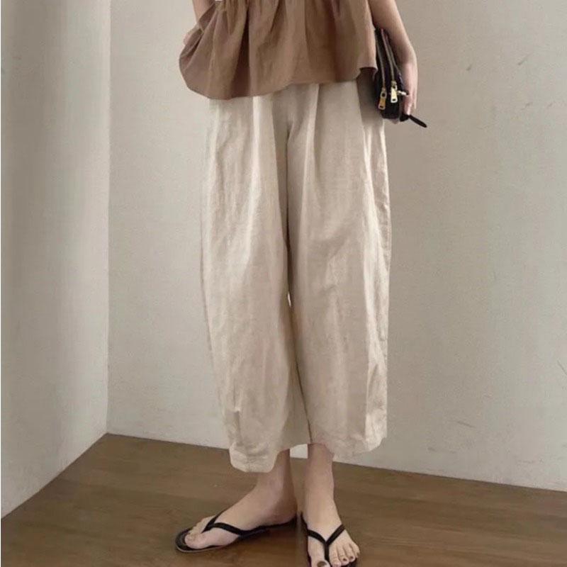 ファッション 服 オシャレ カワイイ シンプル 大カワイイ サイズ 婦服 パンツ 夏 コットンリネン ワイド レッグ パンツスリム ソリッドカラー 九分丈 カジュアル
