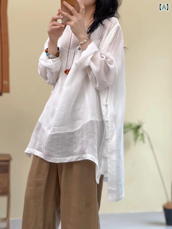 ファッション 服 オシャレ カワイイ シンプル 大カワイイ サイズ 婦服 シングル 夏 ミドル丈 ラミー サイド プレート ボタン シャツ