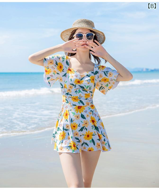 リコットのワンピース水着 温泉 フェアリー風 カバー 小花柄｜アングル3