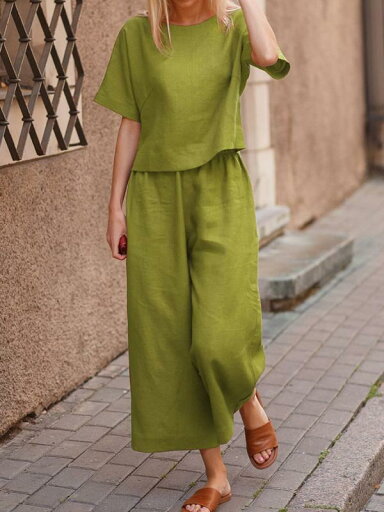 ファッション 服 オシャレ カワイイ シンプル 大カワイイ サイズ 婦服 サマー リネン カジュアル スーツ ツーピース T シャツ ファッション 服 オシャレ カワイイ シンプル 大カワイイ サイズ 婦服 サマー リネン カジュアル スーツ ツーピース T シャツ