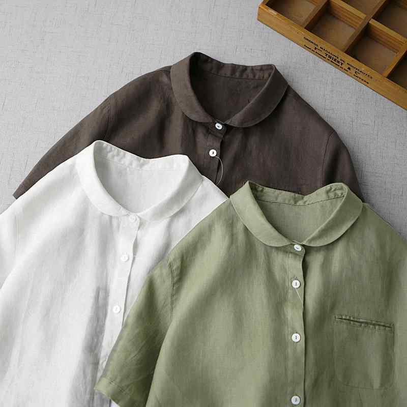 ファッション 服 オシャレ カワイイ シンプル 大カワイイ サイズ 婦服 夏 リネンシャツ 宝 襟 半袖 シャツ T トップス 綿 リネン
