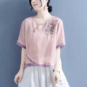 ファッション 服 オシャレ カワイイ シンプル 大カワイイ サイズ 婦服 シングル 夏 綿麻 プレート ボタン 斜前立 シャツ 七分袖 T アシンメトリー 五分袖 トップス