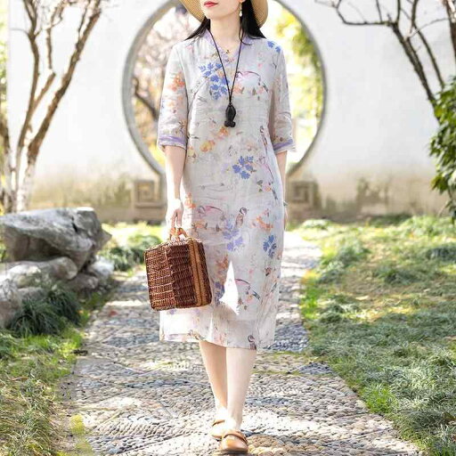 ファッション 服 オシャレ カワイイ シンプル 大カワイイ サイズ 婦服 ワンピース レトロ ラミー チャイナ ドレス スリム プリント コットンリネン 半袖 Aライン スカート ファッション 服 オシャレ カワイイ シンプル 大カワイイ サイズ 婦服 ワンピース レトロ ラミー チャイナ ドレス スリム プリント コットンリネン 半袖 Aライン スカート