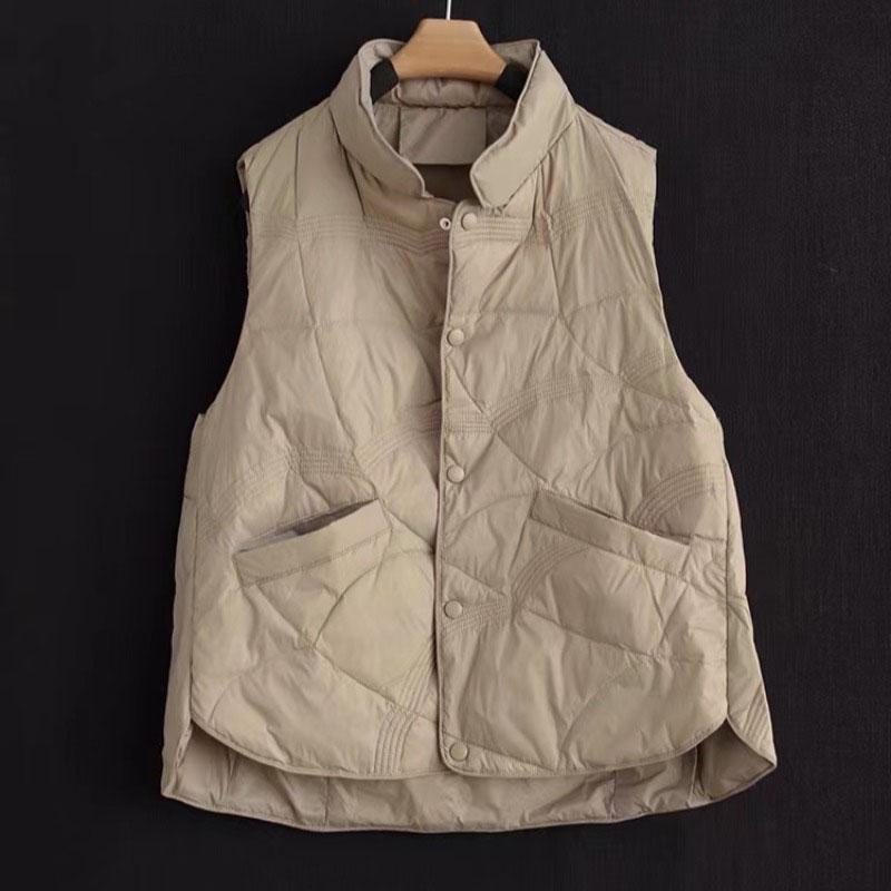 ファッション 服 オシャレ カワイイ シンプル 大カワイイ サイズ 婦服 秋冬 ダウン スタンドカラー ノースリーブ コート カジュアル カーディガン